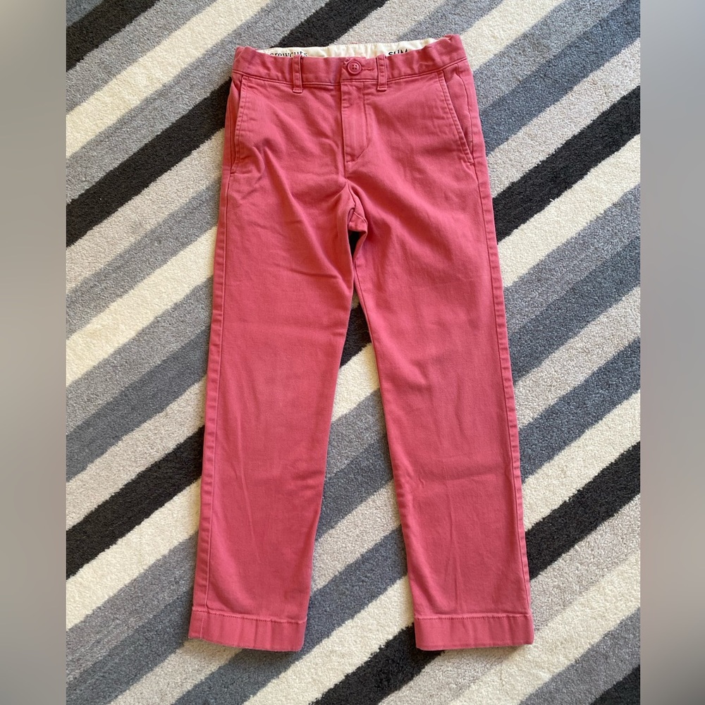 J Crew boy’s stretch chino pants, Size 7 Slim, color is a dusty barn.
